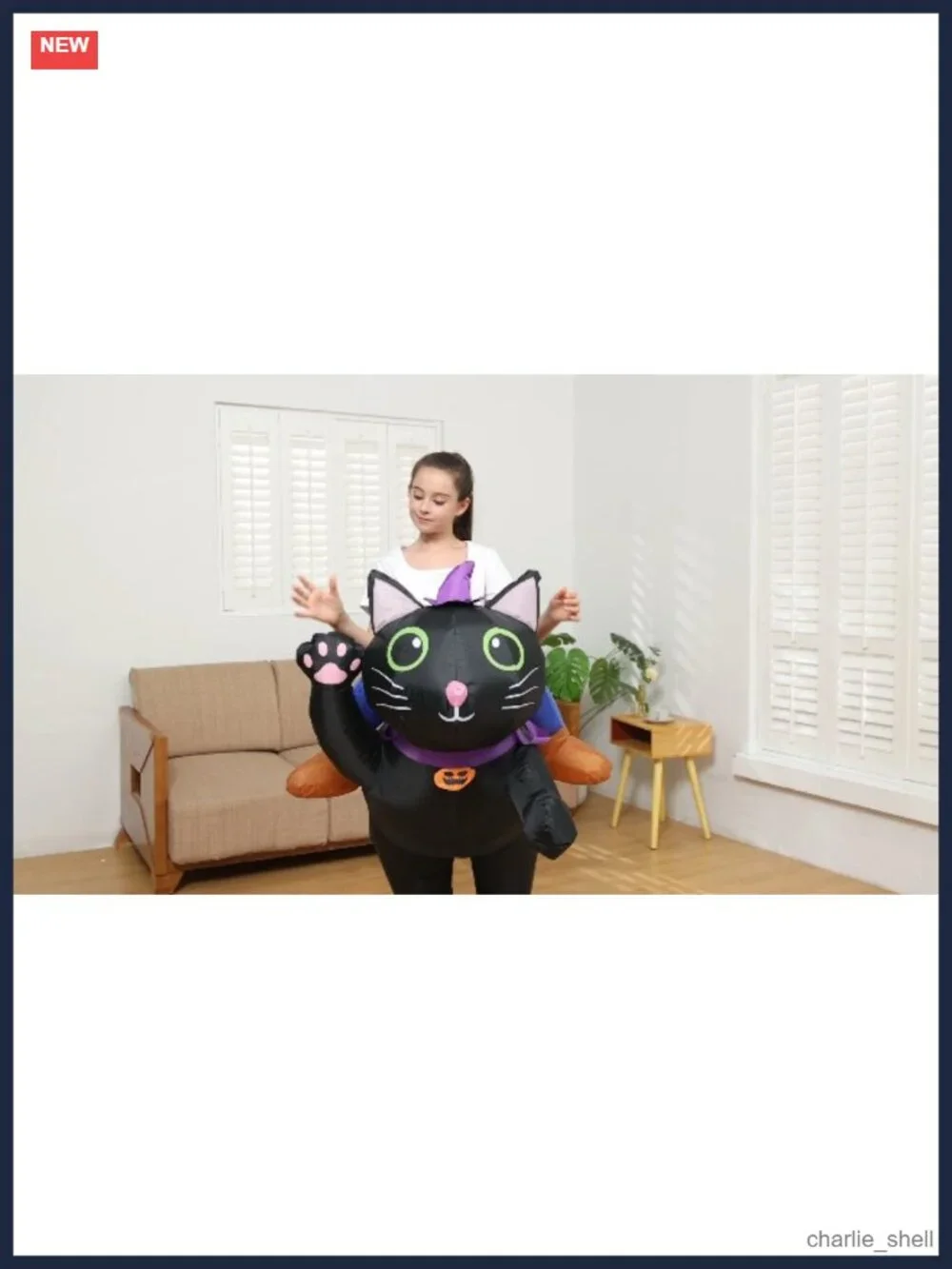 Kids Inflatable Ride On Cat Costume Polyester Blow Up Halloween Cosplay